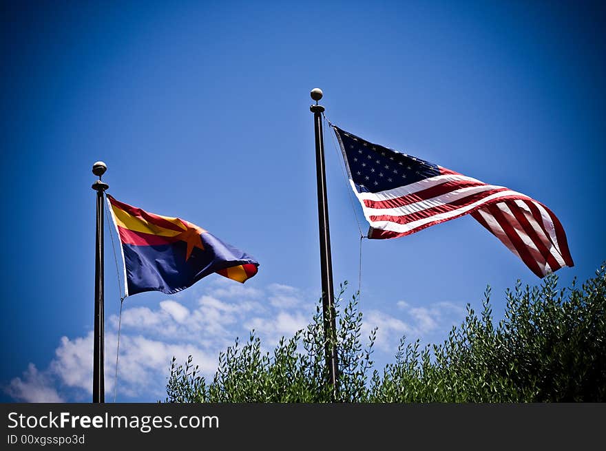 US and Arizona national and state flags.