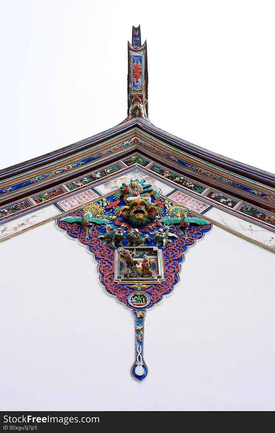 Chinese style architecture details on a rooftop