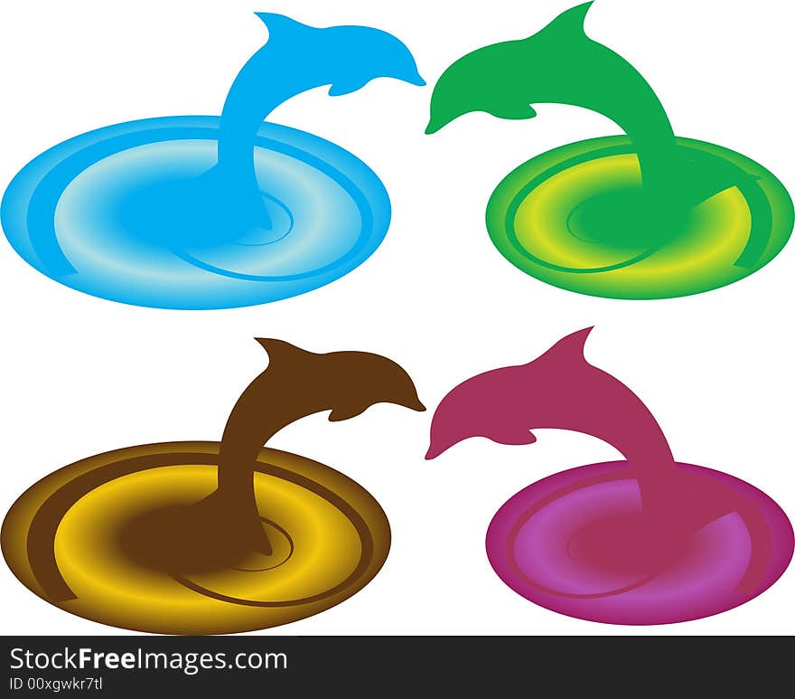 Color abstract dolphins . Vector illustration. Color abstract dolphins . Vector illustration