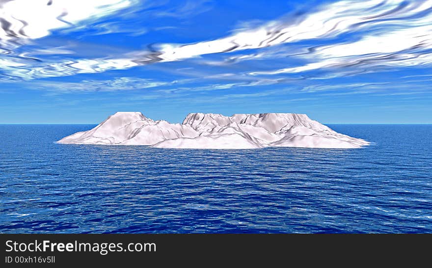 The big iceberg on  the open ocean - 3d landscape scene.