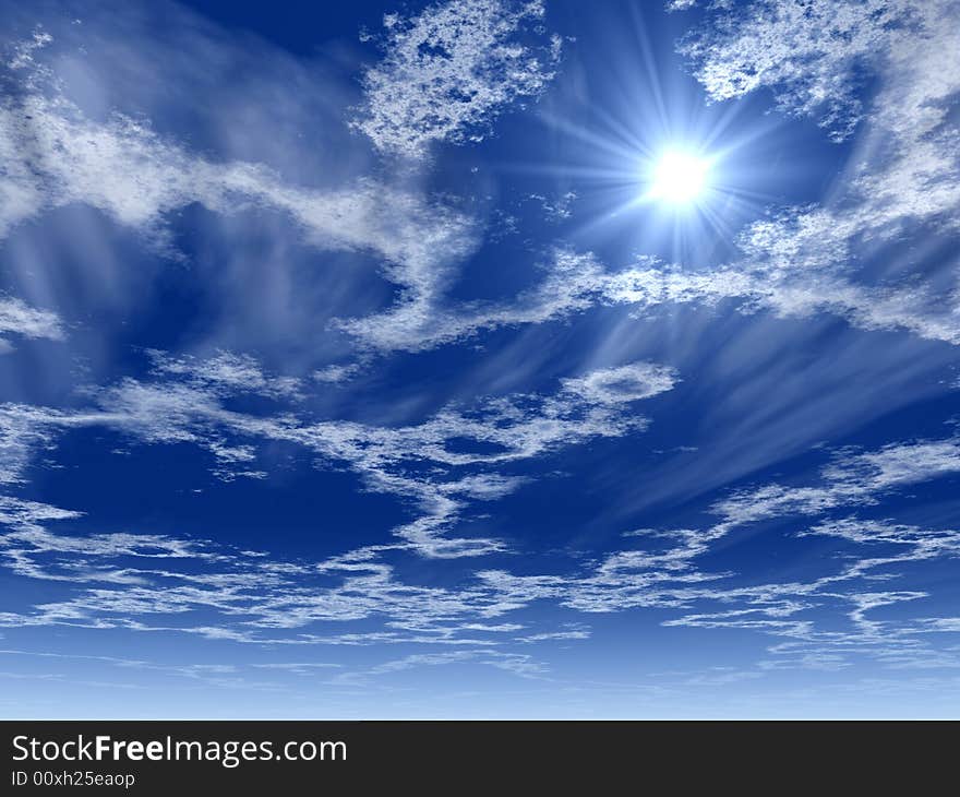 Blue sky with white clouds - digital artwork.