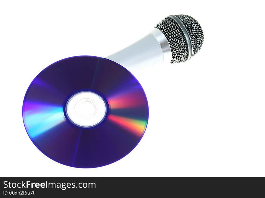 Isolated microphone with blue disc as symbol for sound and music. Isolated microphone with blue disc as symbol for sound and music