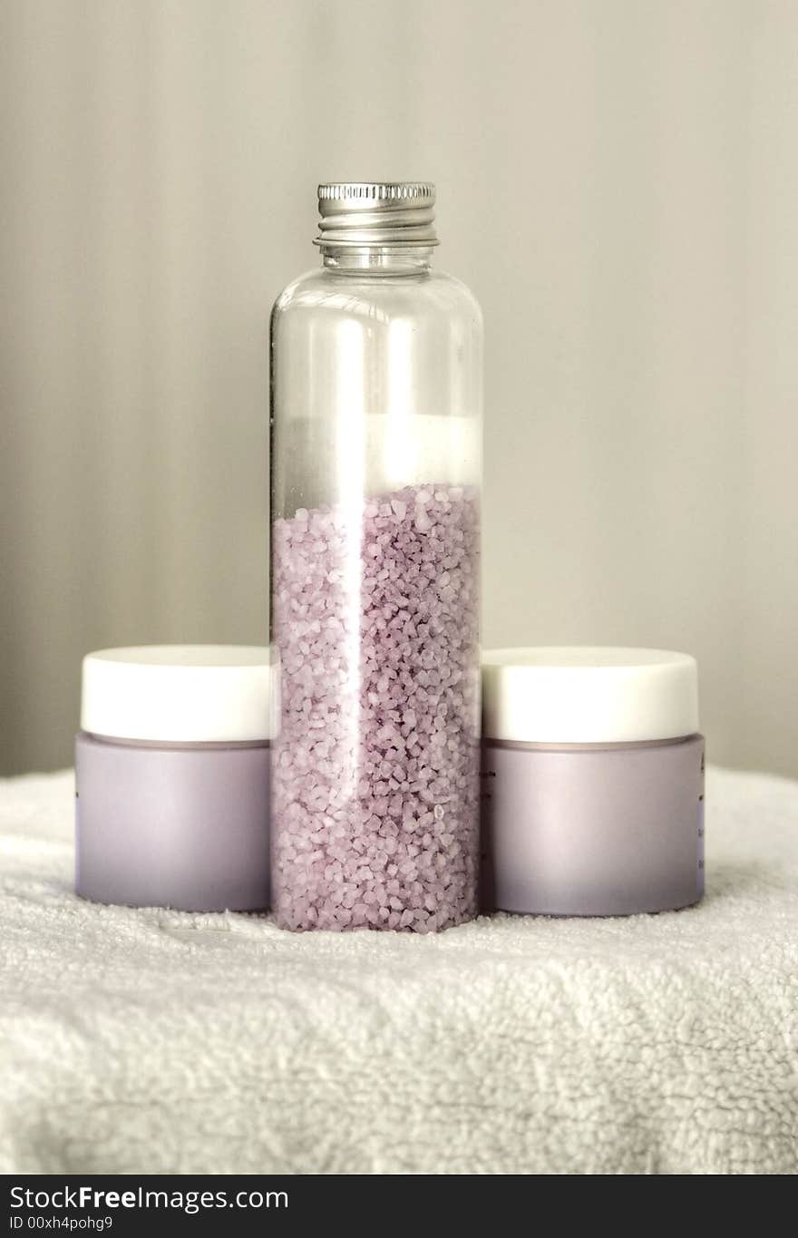 Cosmetics.Salt For Bathing And A Cream