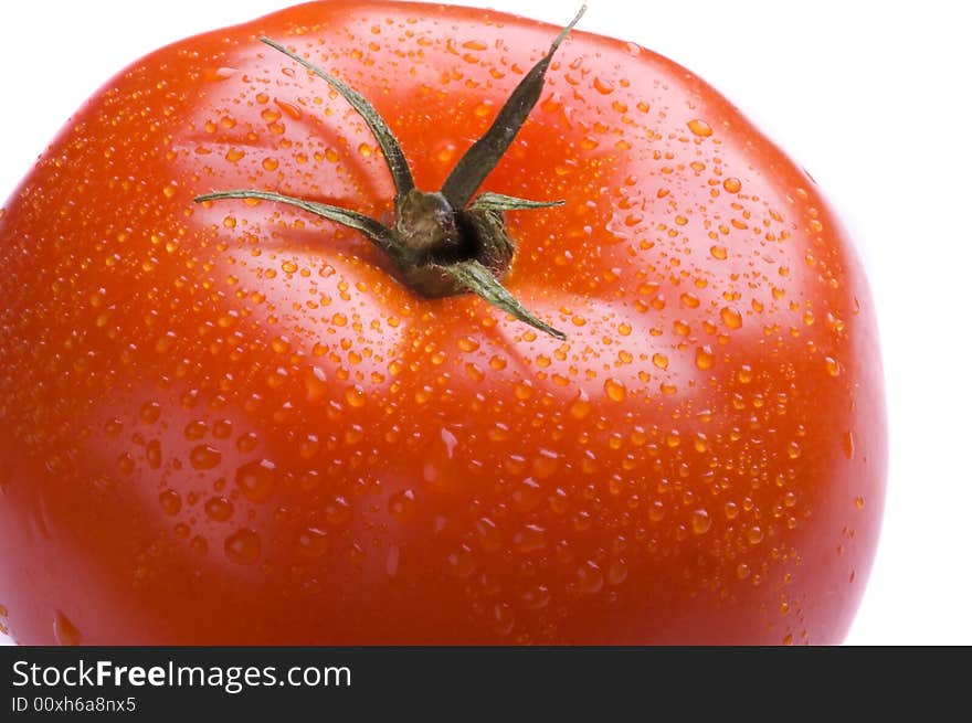 Macro fresh tomato on white background