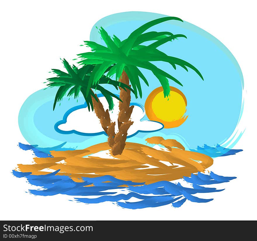 Water colors vectorial illustration tropical island. Water colors vectorial illustration tropical island