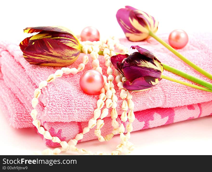 Bath oil arranged in still life