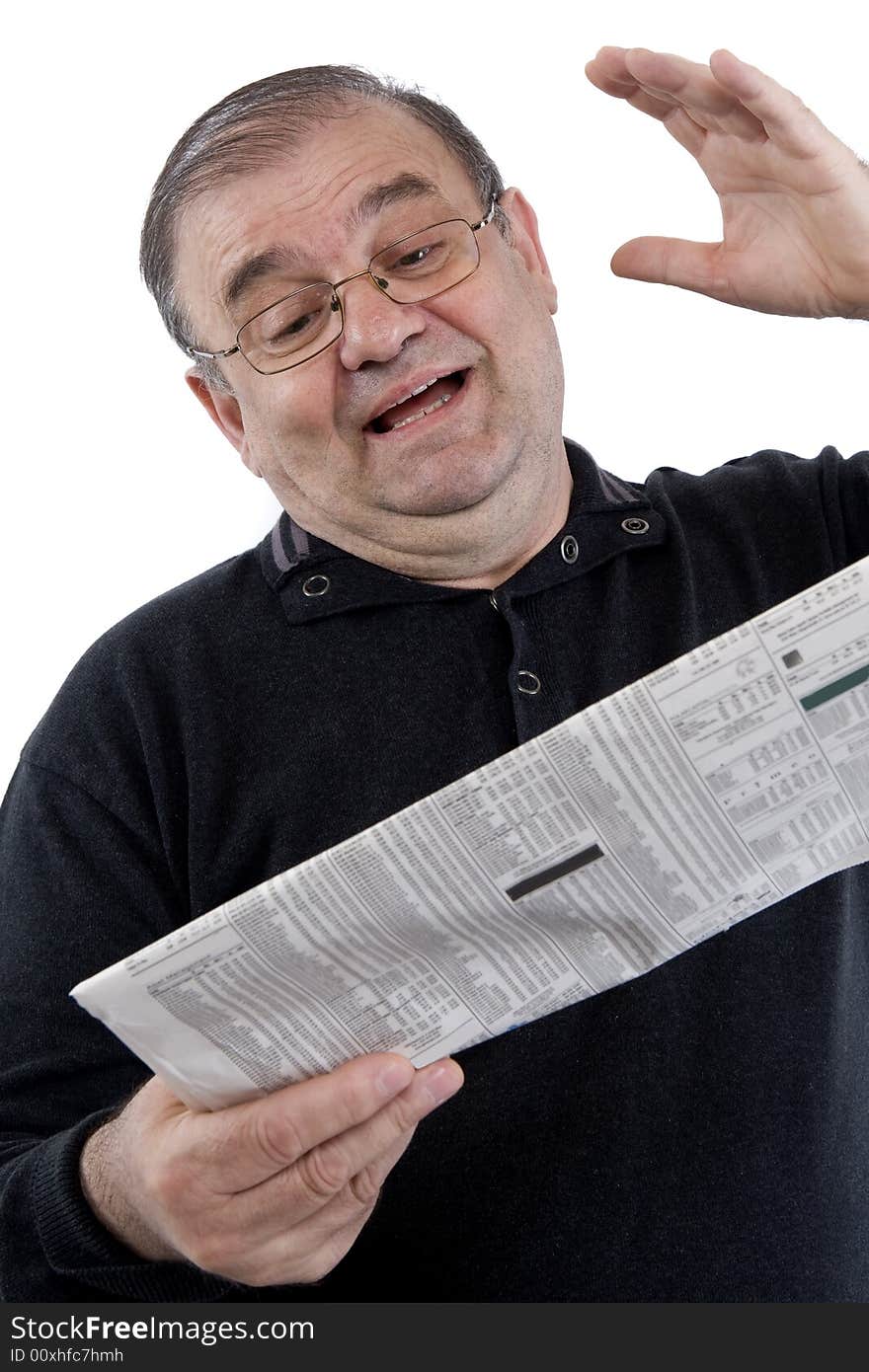 Senior reads messages in front of a white background. Senior reads messages in front of a white background