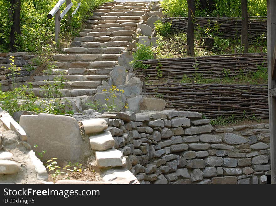 Wall of rocks at Dimitrie Gusti village museum from Bucharest, Romania