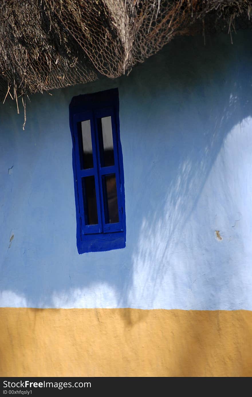 House with blue windows from Alba county, Romania, built in 19th century. Now the house belongs to Dimitrie Gusti village museum from Bucharest, Romania.