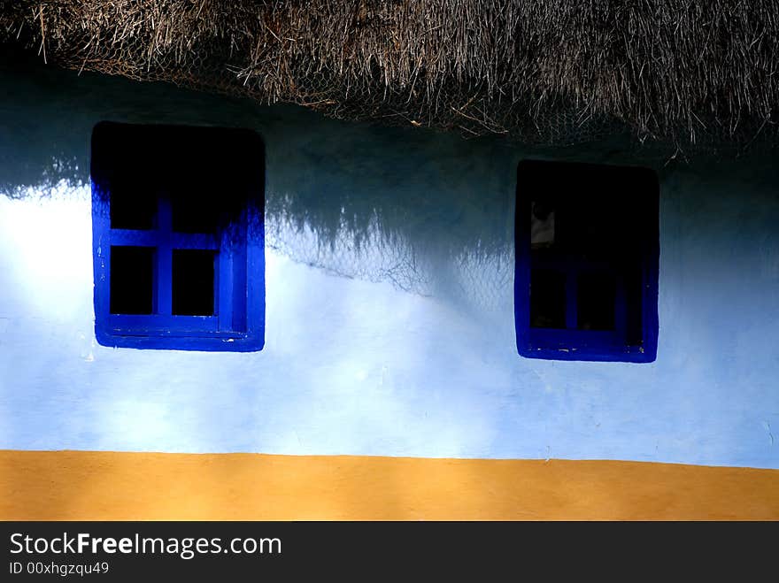 House with blue windows from Alba county, Romania, built in 19th century. Now the house belongs to Dimitrie Gusti village museum from Bucharest, Romania.