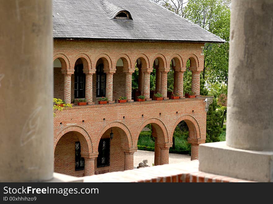 Columns and arches at Mogosoaia palace, near Bucharest