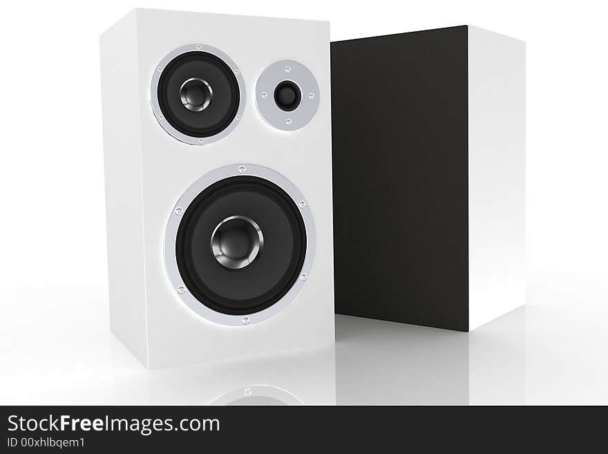 Two white loudspeakers on white backround. Two white loudspeakers on white backround