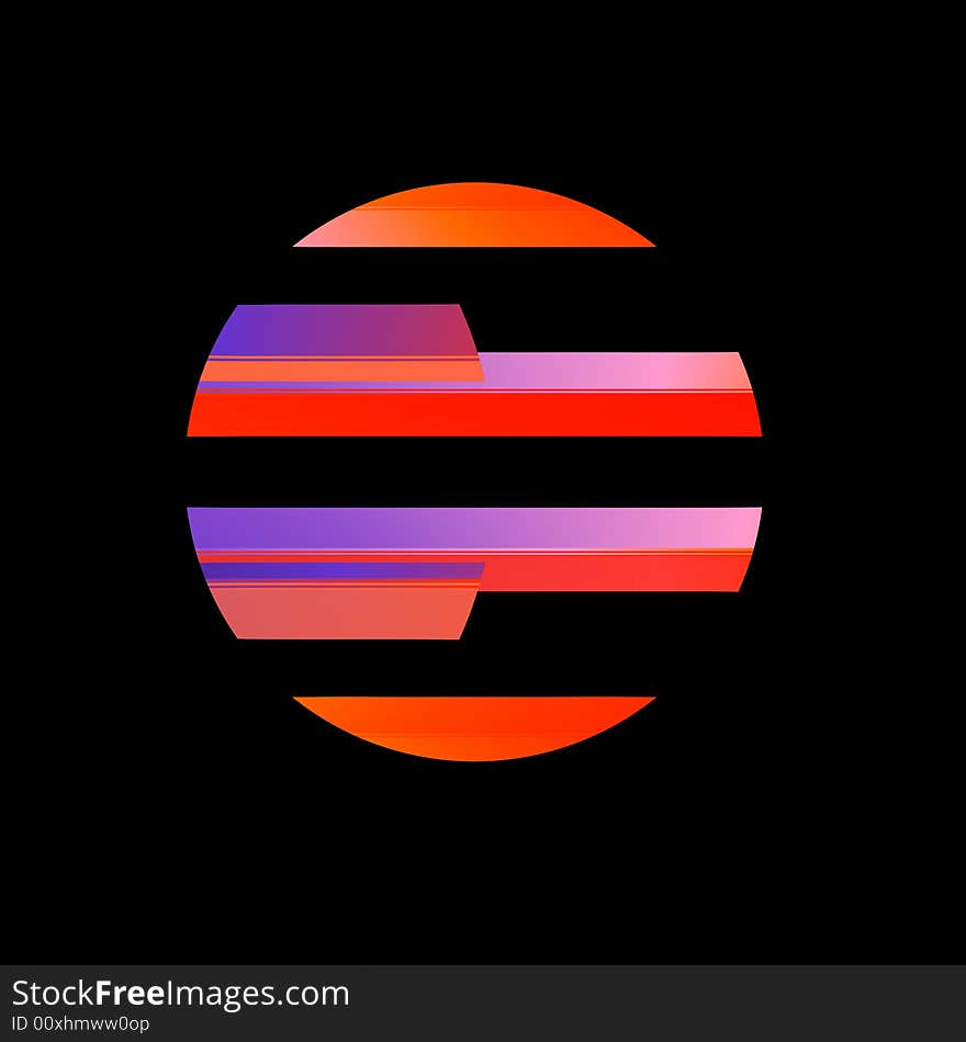 A circular abstract image done is shades of orange and purple. A circular abstract image done is shades of orange and purple.