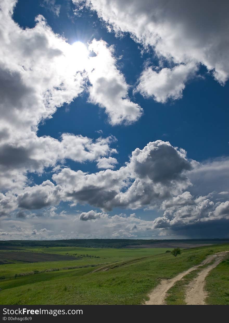 Summer landscape with green grass and blue sky. Summer landscape with green grass and blue sky