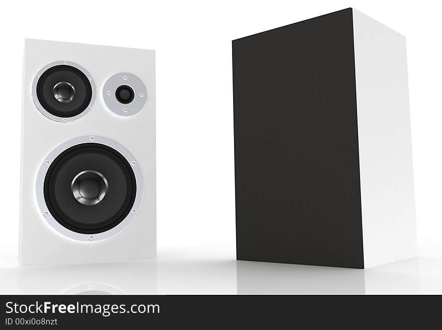 Two white loudspeakers on white backround. Two white loudspeakers on white backround