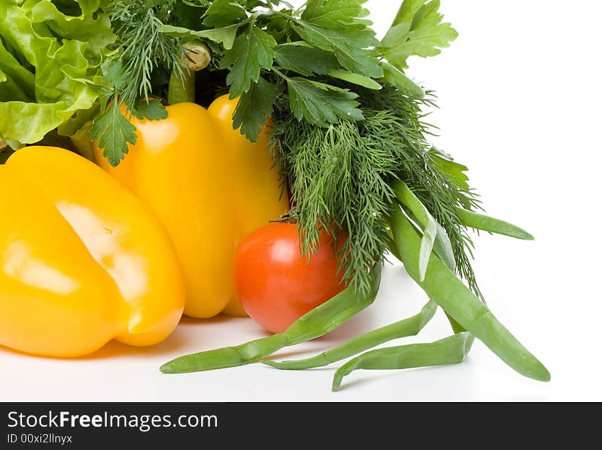 Fresh vegetables on a white background. Close up.