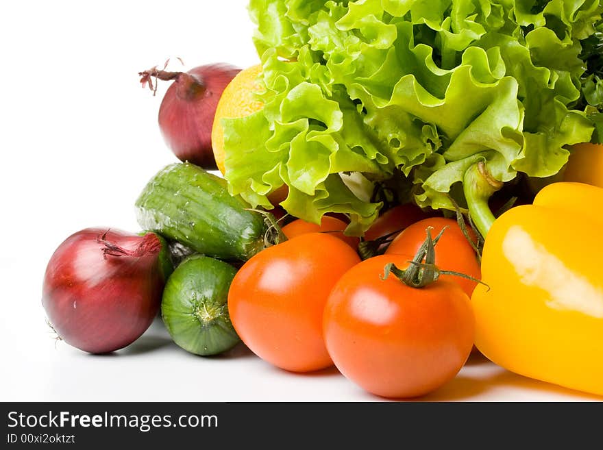 Fresh vegetables on a white background. Close up.