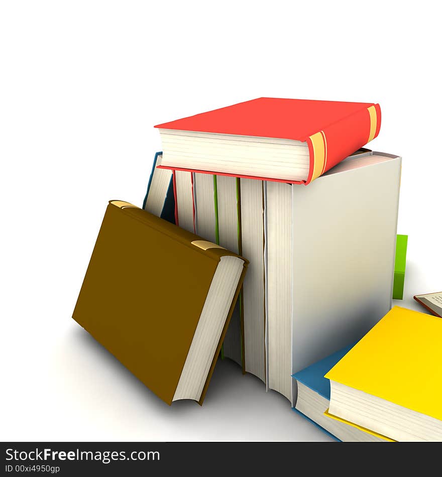 Pile of books - isolated on white background - photorealistic 3d render. Pile of books - isolated on white background - photorealistic 3d render