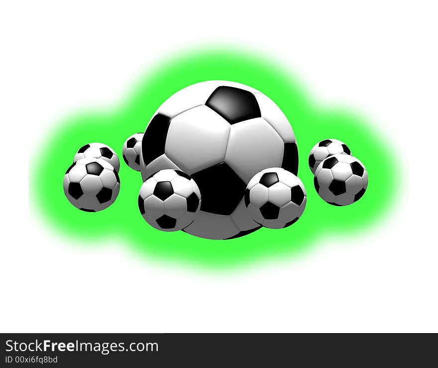 Soccer balls in the air - 3d illustration