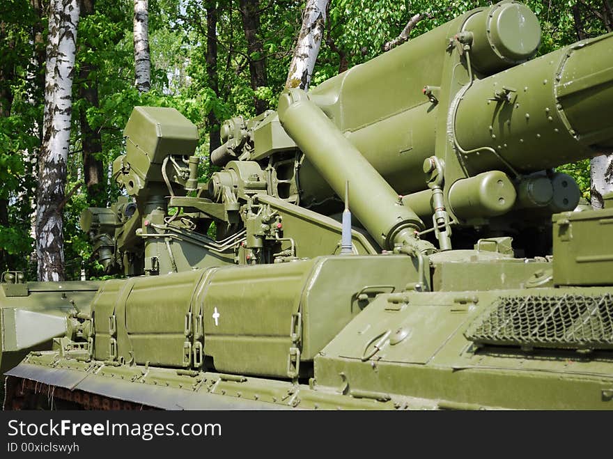 Detail of russian armored army vehicle with big gun