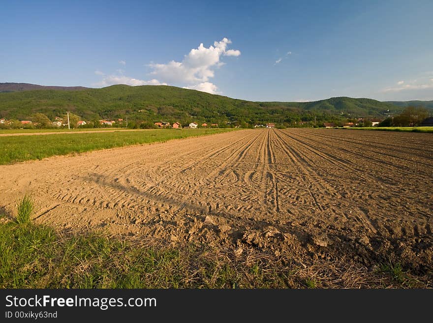 Ploughed Field With Mountain