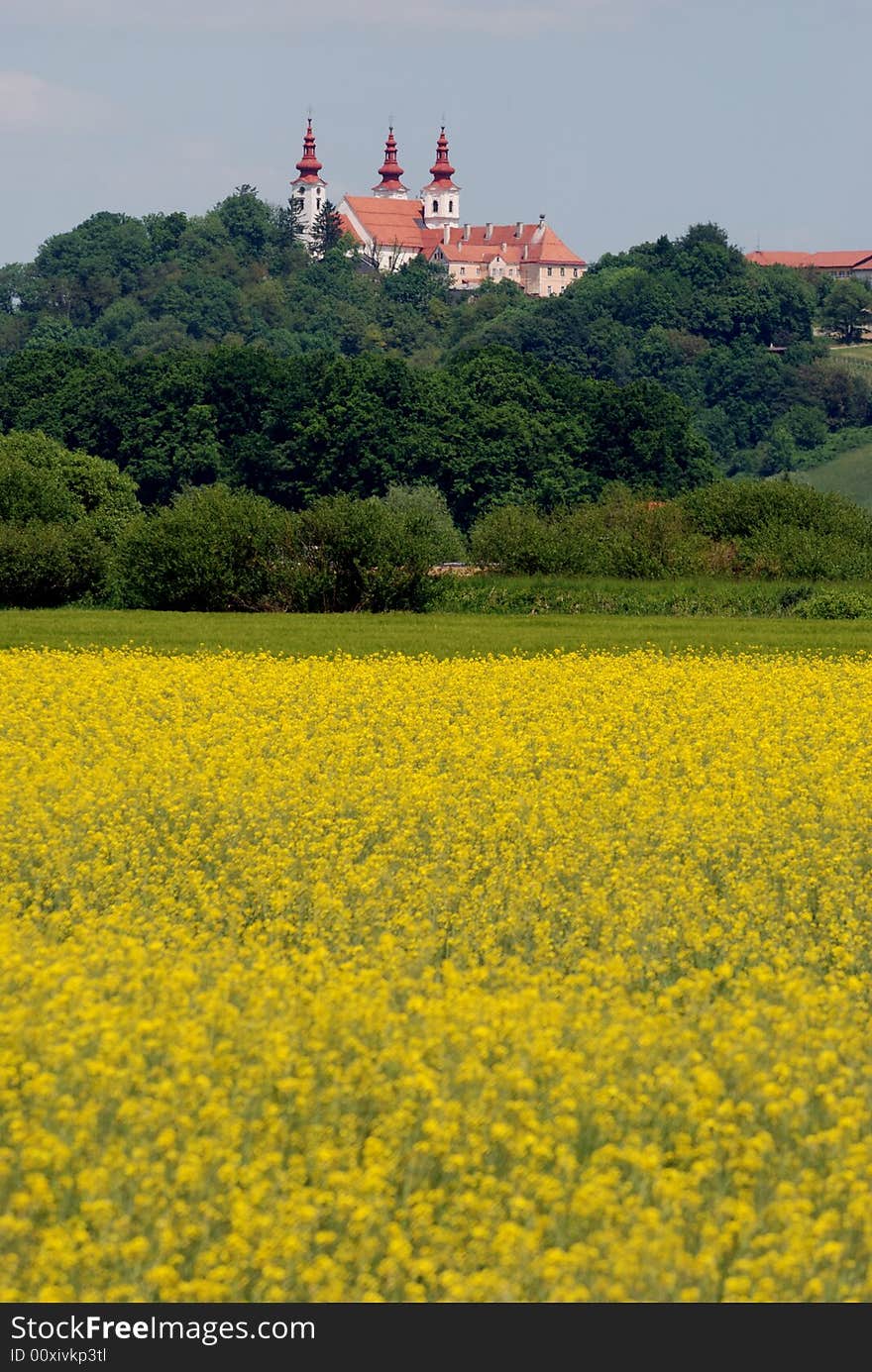 Big monastery with forest and field at the horizon. Big monastery with forest and field at the horizon