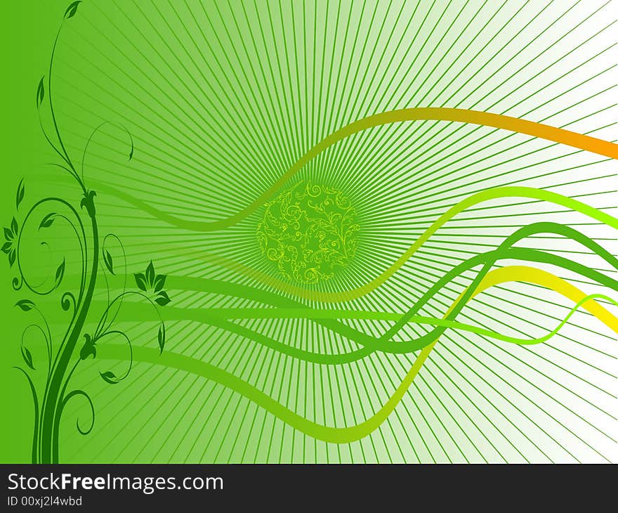 Abstract illustration with curves in green. Abstract illustration with curves in green