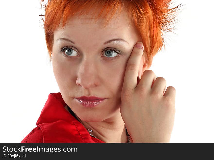 Red haired young business woman isolated on white background. Red haired young business woman isolated on white background