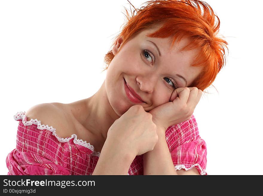 Flirting young red haired woman isolated on white background. Flirting young red haired woman isolated on white background