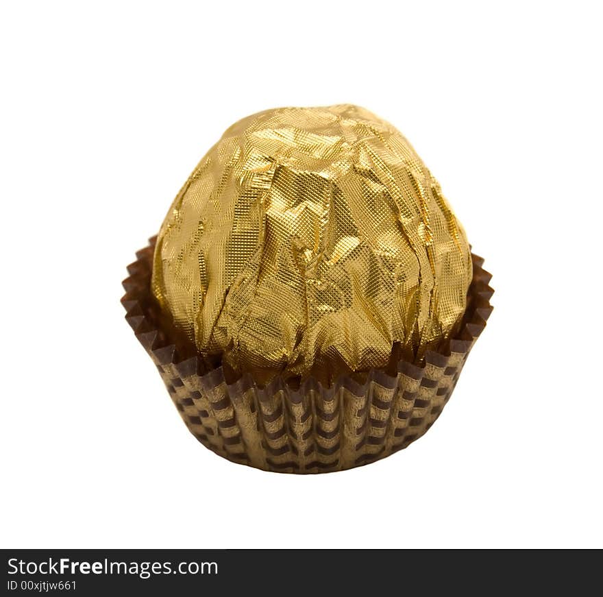 Chocolate candies are in the gold wrapping