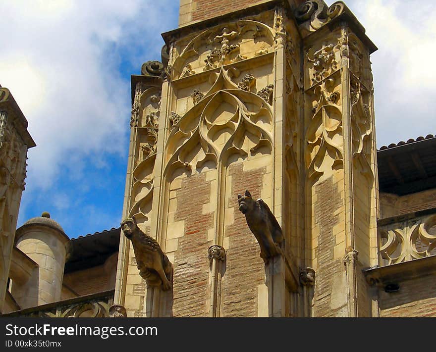 Gargoyles of a catholic cathedral in Toulouse, France