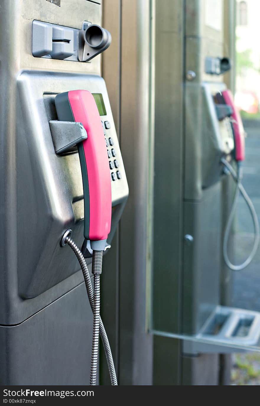 City call box with a pink tube. City call box with a pink tube