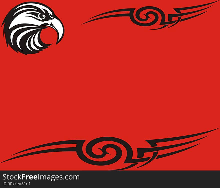 Eagle and black ornaments on red background