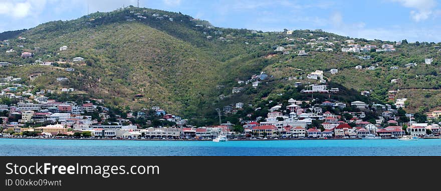 The panoramic view of Charlotte Amalie town on St.Thomas island, U.S. Virgin Islands.