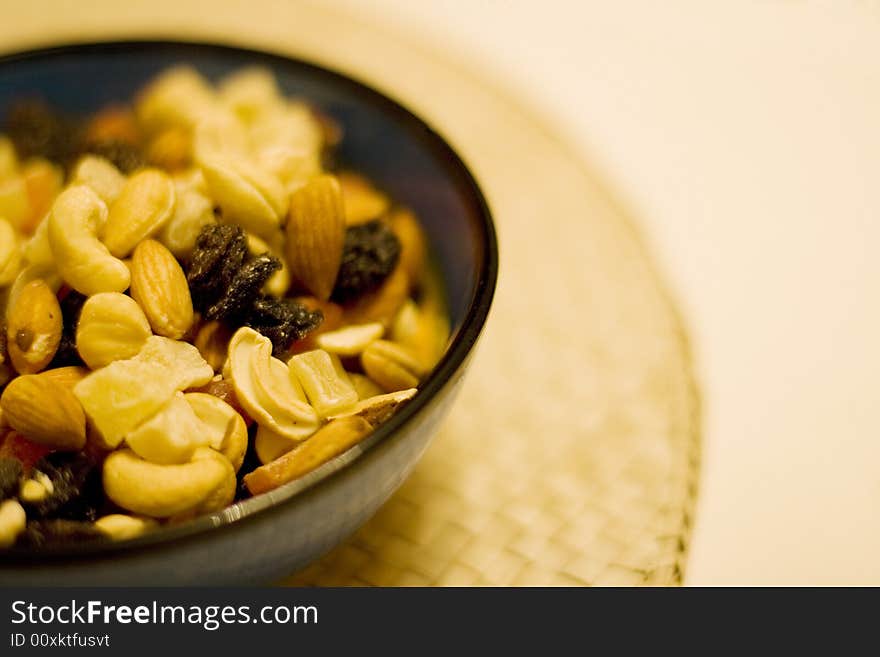 Bowl of mixed nuts and dried fruits