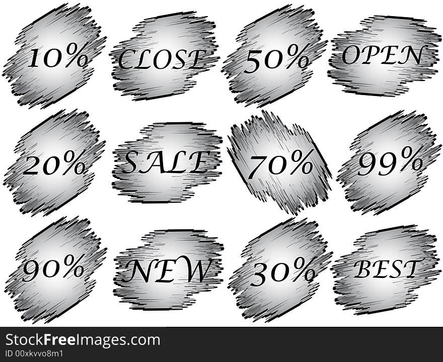 Illustration of stickers, black, white