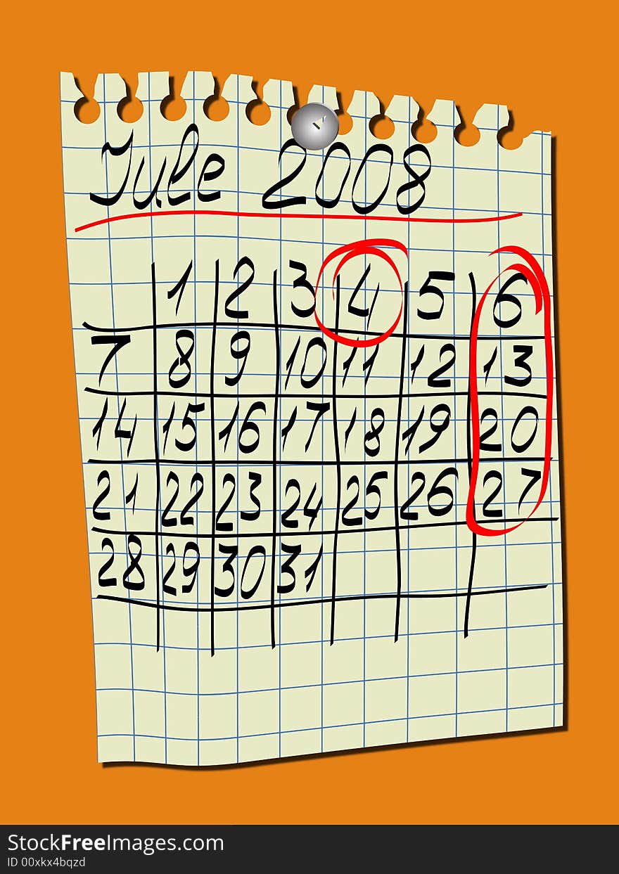 Calendar for a wall, Jule