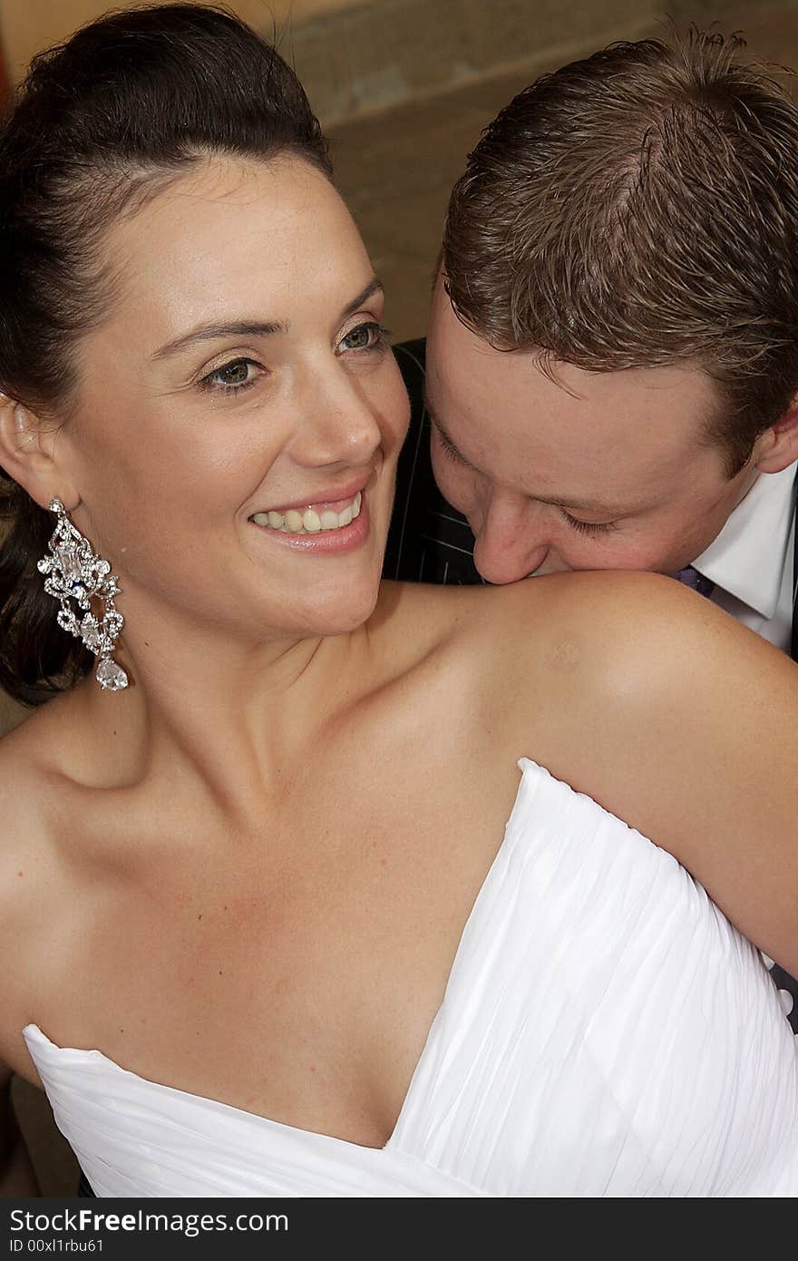 A bride and groom on their wedding day. A bride and groom on their wedding day