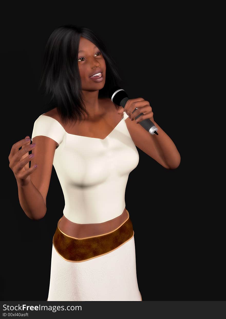 A young beautiful black woman singing with a microphone in her hand.