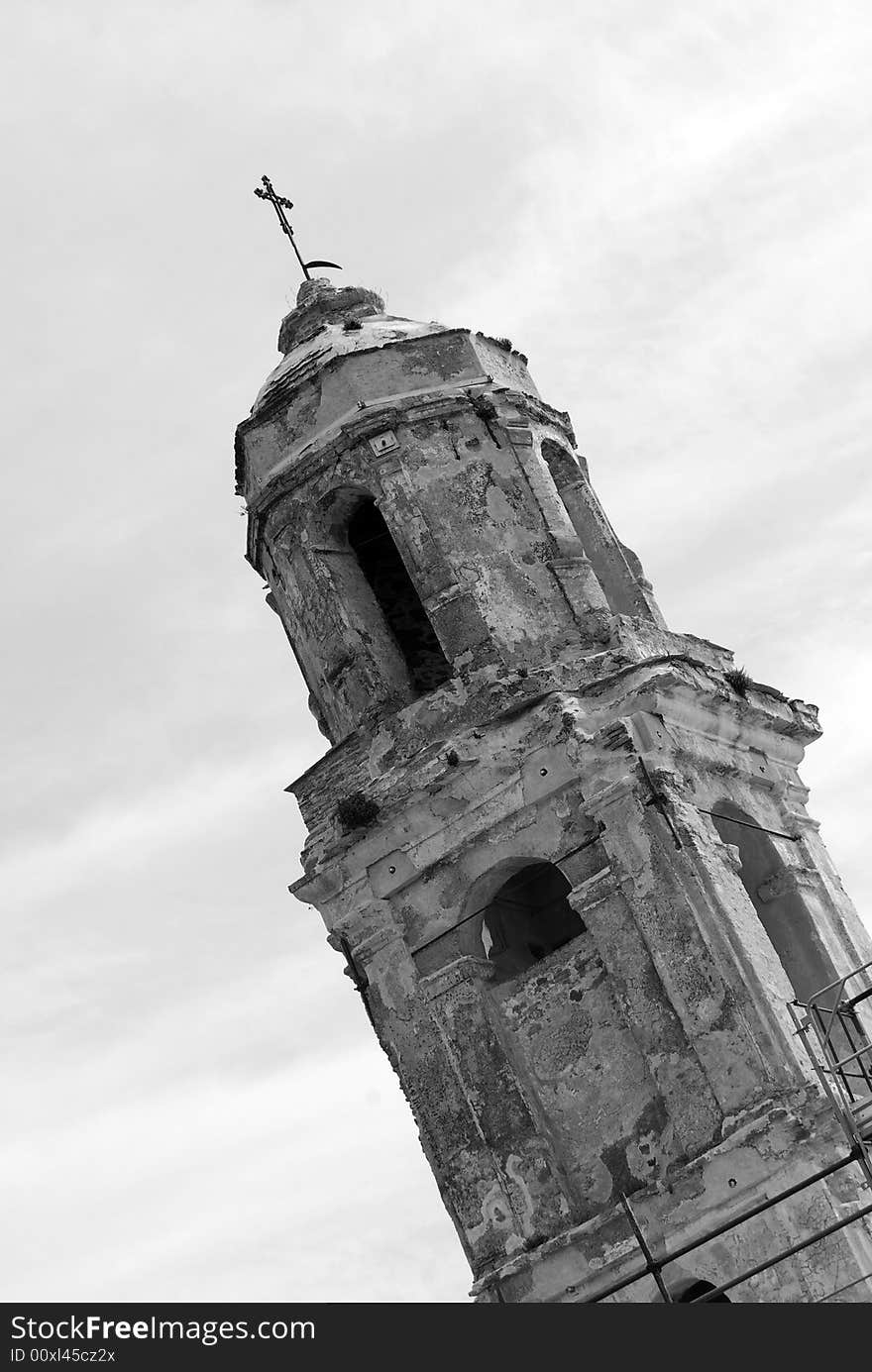 Ruins of the bell tower in Old Bussana near Sanremo (Liguria) in Italy, devasted by an earthquake the 23th of february 1887. Ruins of the bell tower in Old Bussana near Sanremo (Liguria) in Italy, devasted by an earthquake the 23th of february 1887.