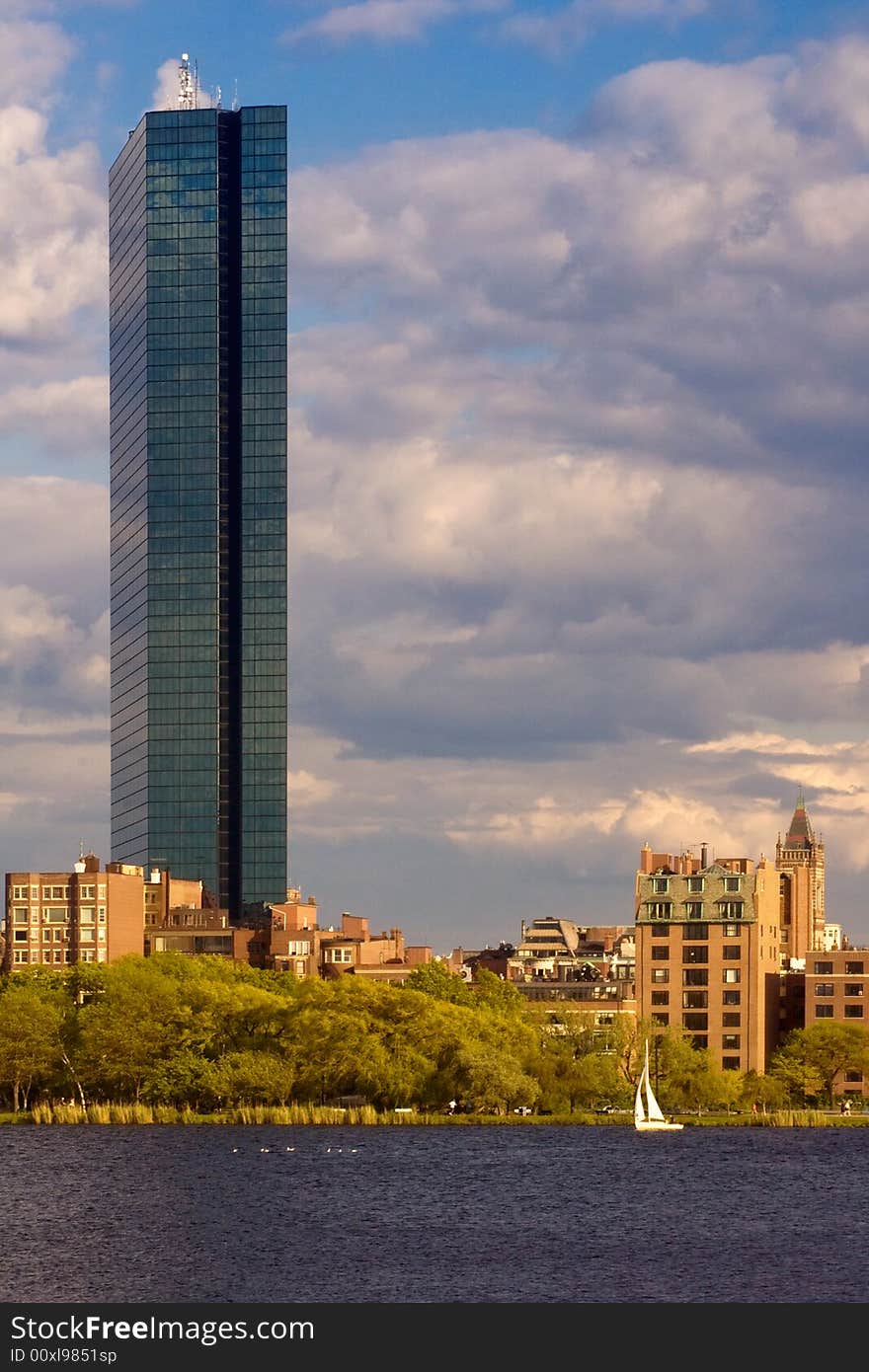 A view of Boston's Hancock Tower along the Charles River. A view of Boston's Hancock Tower along the Charles River