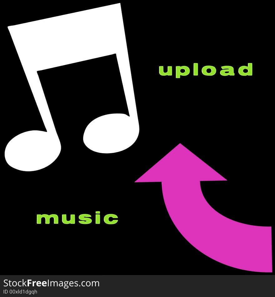 Image of text and symbols for uploading music. Image of text and symbols for uploading music