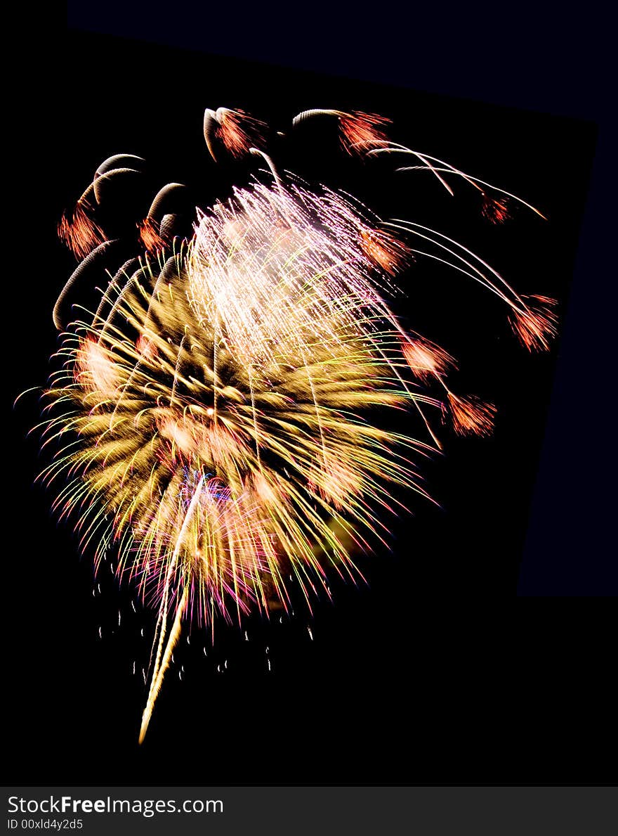 Fireworks explosions isolated on black background.