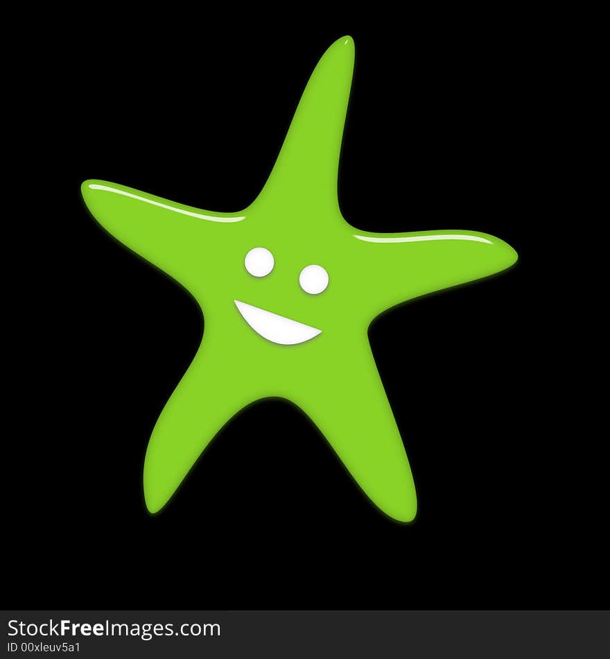 Image of a green starfish shape with a happy smile. Image of a green starfish shape with a happy smile