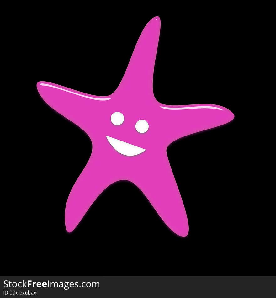 Image of a pink starfish shape with a happy smile. Image of a pink starfish shape with a happy smile