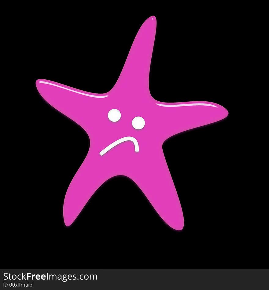 Image of a pink starfish shape with a sad smile. Image of a pink starfish shape with a sad smile