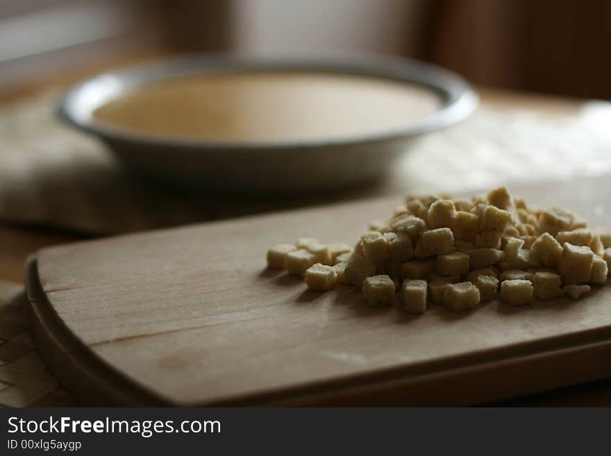 Cheese soup with some croutons