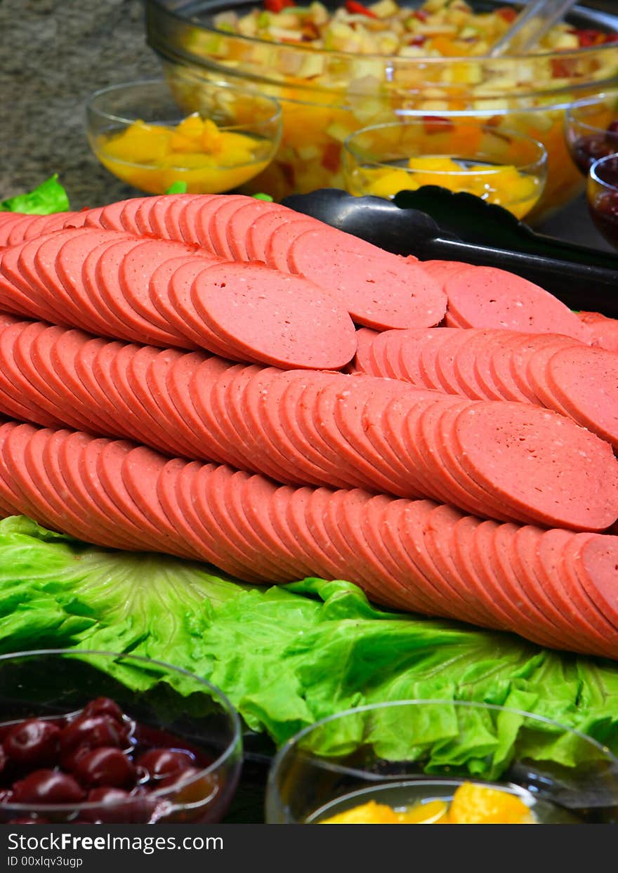 Sausage on a breakfast table