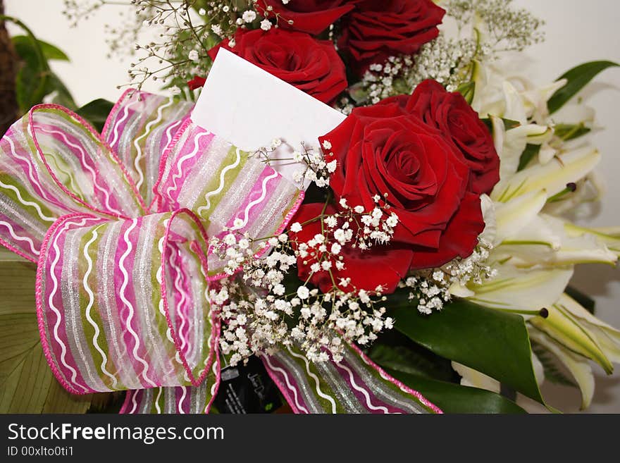 Lovely flower bouquet with ribbon and card. Lovely flower bouquet with ribbon and card