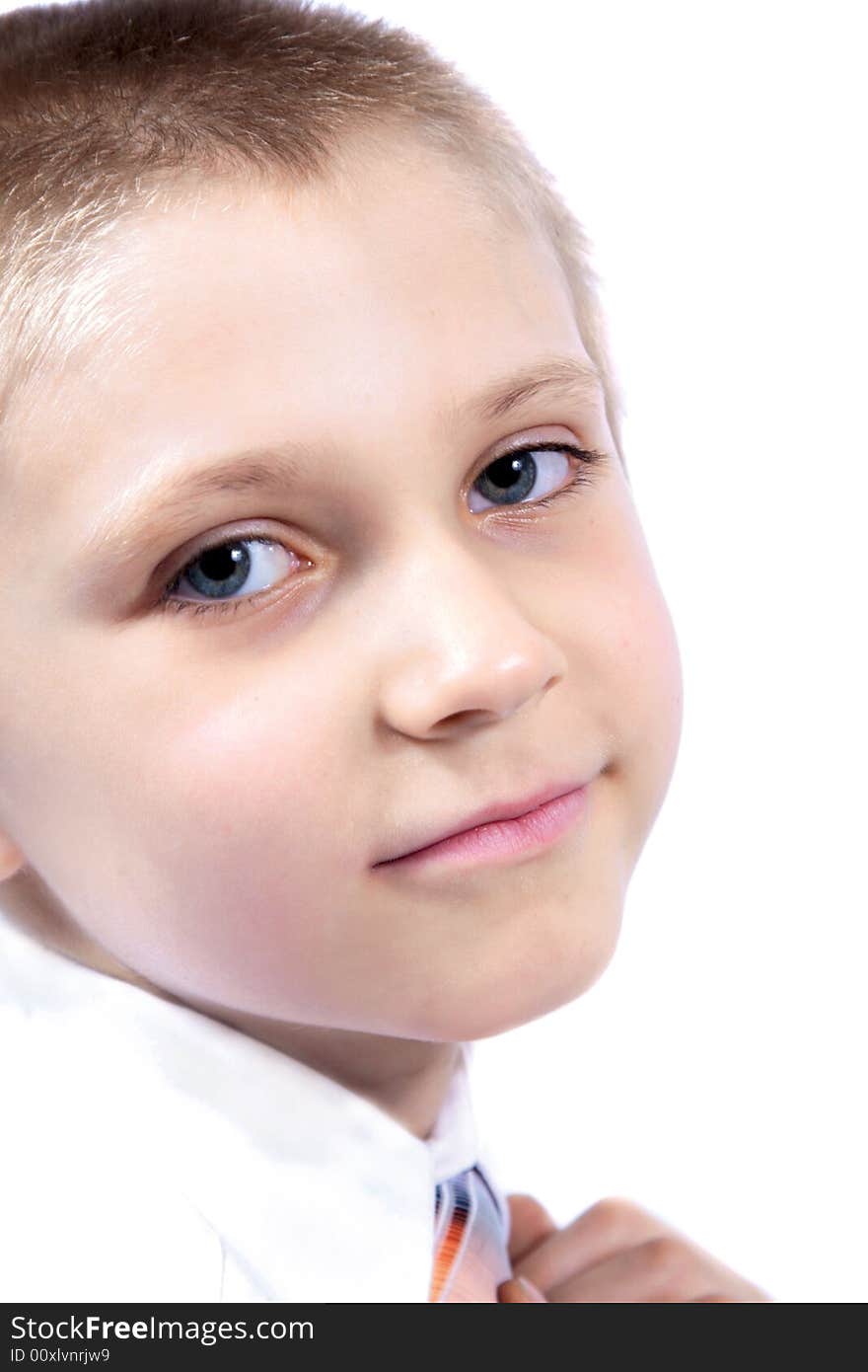 Close up of little boy isolated on white. Close up of little boy isolated on white.